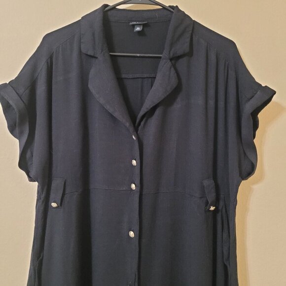 Torrid Dress Womens M/L‎ Black Rayon Slub Button Front Collared Career Office - Picture 5 of 7